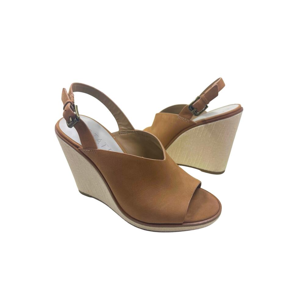 Chic Neutral Wedge Sandals |‎ 1.State Genna Peep Toe Tan Slingbacks 7M